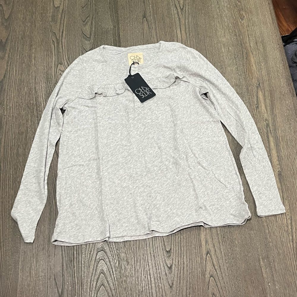 NWT Chaser Heathered Gray Long Sleeve Ruffled Scoop Neck T-Shirt Size S